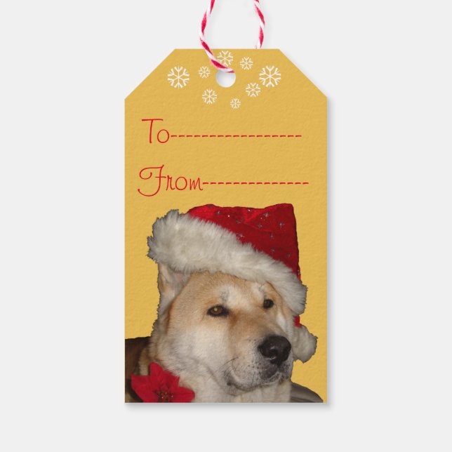 Niedlicher Akita-Hund zu Weihnachten gekleidet Geschenkanhänger (Rückseite)