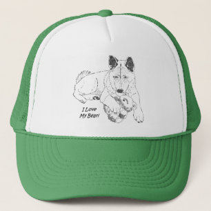Niedlicher Akita- und Teddybär verfolgen Kunstgr Truckerkappe