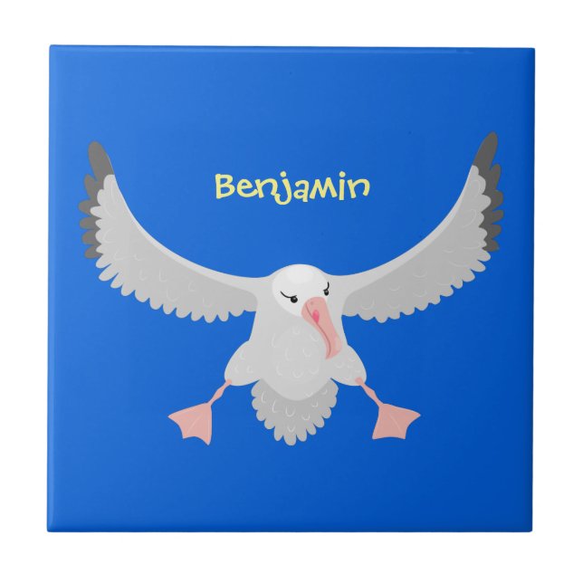 Niedlicher Albatross-Vogel mit Cartoon Fliese (Vorderseite)