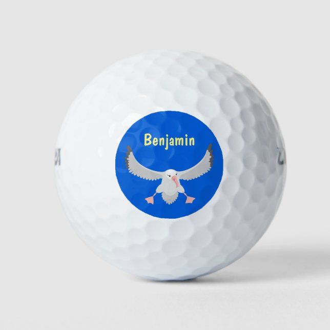 Niedlicher Albatross-Vogel mit Cartoon Golfball (Vorderseite)