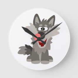Niedlicher Alberner Cartoon Wolf Runde Wanduhr