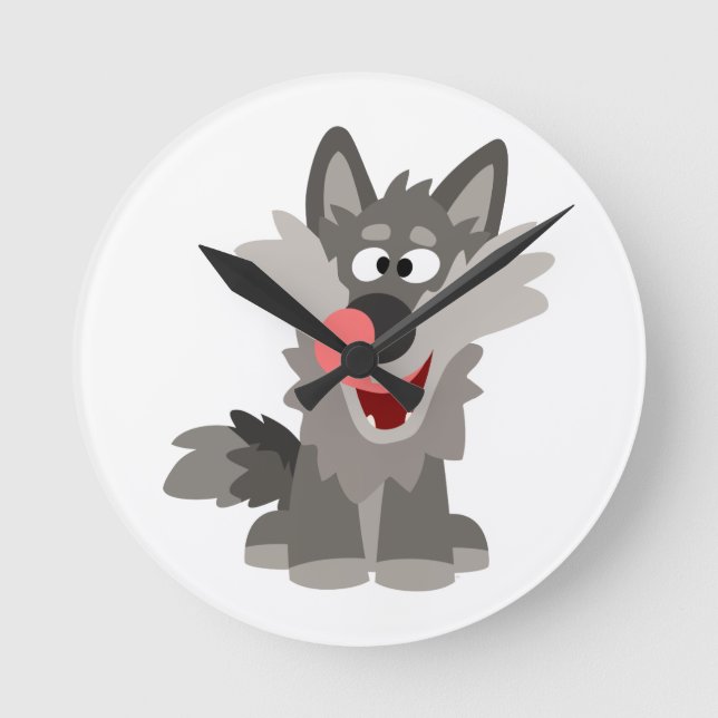 Niedlicher Alberner Cartoon Wolf Runde Wanduhr (Vorderseite)