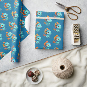 Niedlicher Alien-Drache, türkis -  Geschenkpapier