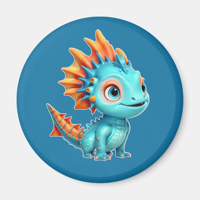 Niedlicher Alien-Drache, türkis - Magnet (Vorne)