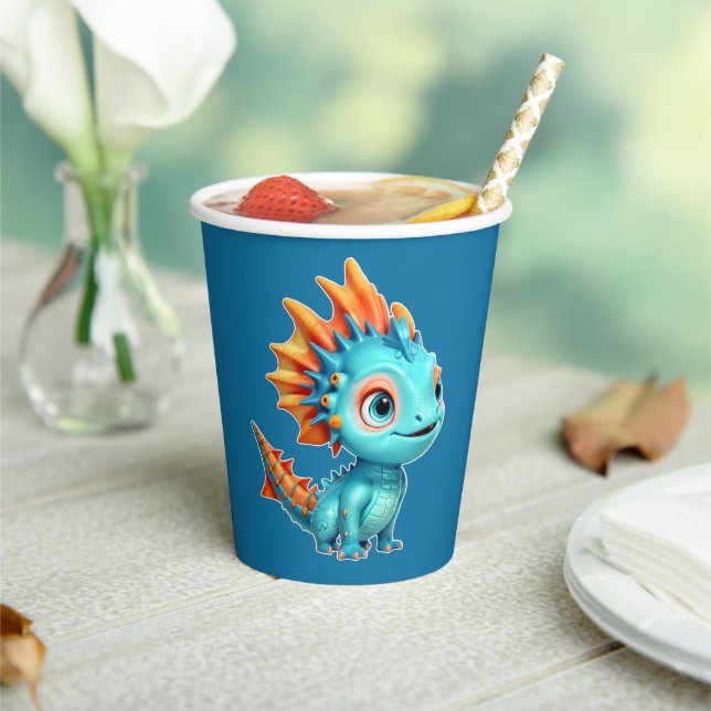 Niedlicher Alien-Drache, türkis - Pappbecher (In Situ)