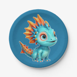 Niedlicher Alien-Drache, türkis - Pappteller
