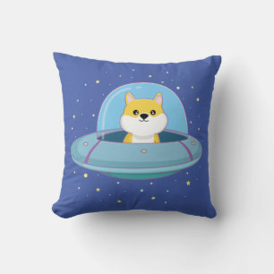 niedlicher Alien-Hund, der Alien-Untertasse fliegt Kissen