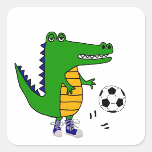 Niedlicher Alligator, der Fußball oder Fußball-Car Quadratischer Aufkleber
