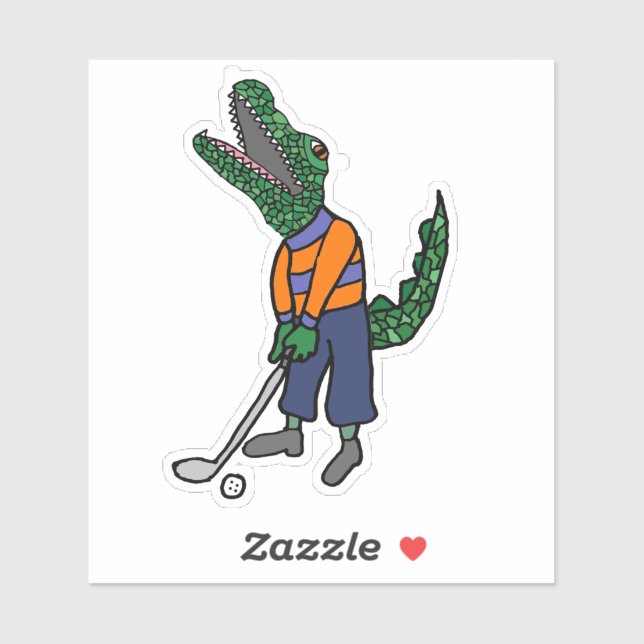 Niedlicher Alligator Golfsport Cartoon Aufkleber (Blatt)