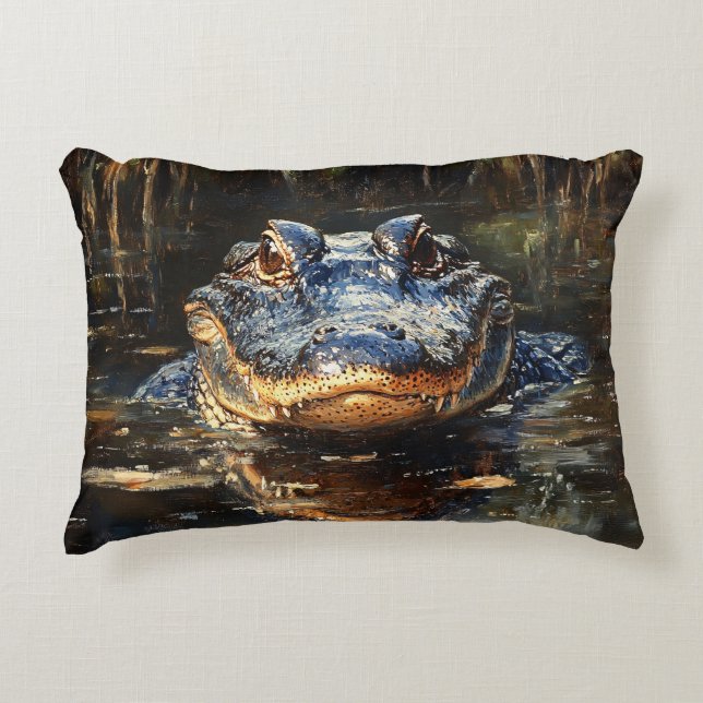 Niedlicher Alligator in der Florida Everglades Mal Dekokissen (Vorderseite)