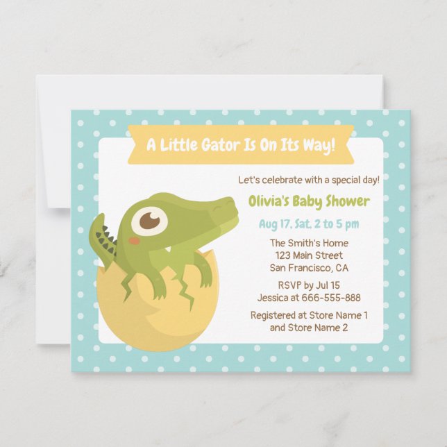 Niedlicher Alligator in Ei Boy Baby Einladungen (Vorderseite)