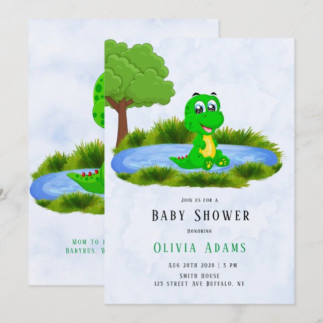 Niedlicher Alligator in Pond Boy Babydusche Einladung (Vorne/Hinten)