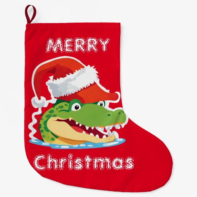Niedlicher Alligator Krokodil Weihnachtsfeier Weih Großer Weihnachtsstrumpf (Vorderseite)