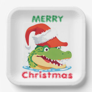 Niedlicher Alligator Krokodil Weihnachtsfeier Weih Pappteller