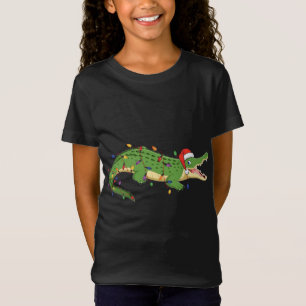 Niedlicher Alligator mit Weihnachtsbeleuchtung des T-Shirt