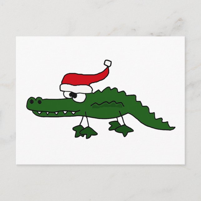 Niedlicher Alligator mit Weihnachtshut Feiertagspostkarte (Vorderseite)