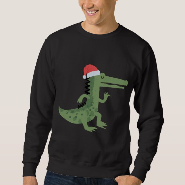 Niedlicher Alligator mit Weihnachtsmannmütze Weihn Sweatshirt (Vorderseite)