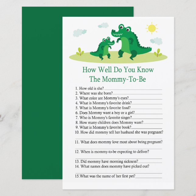 Niedlicher Alligator Wie gut kennen Sie Babydusche (Vorne/Hinten)