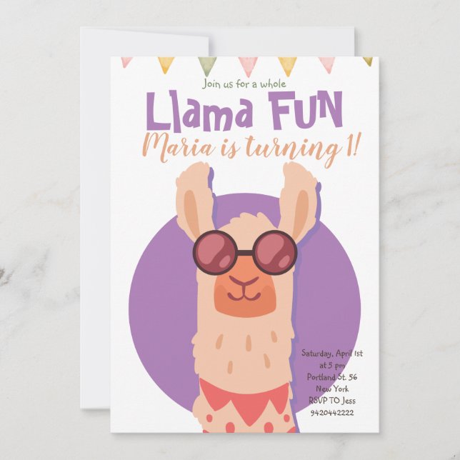 Niedlicher Alpaca Llama Fun Kindergeburtstag Einladung (Vorderseite)