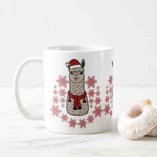Niedlicher Alpaca mit roten Schneeflocken Kaffeetasse