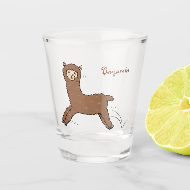 Niedlicher Alpaka-Cartoon Schnapsglas (Vorderseite)
