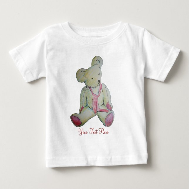 niedlicher alter Teddybär mit rotem Bogen für Kind Baby T-shirt (Vorderseite)