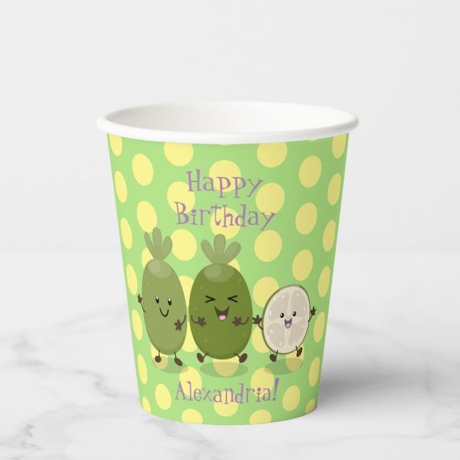 Niedlicher Ananas guava feijoa lustiger Cartoon Pappbecher (Vorderseite)