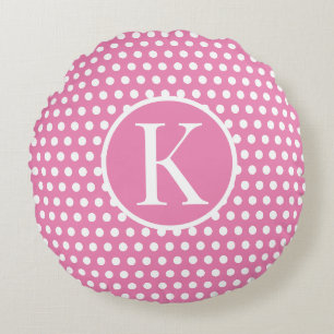 Niedlicher Anfangsbuchstabe Polka Dot Pink Rundes Kissen