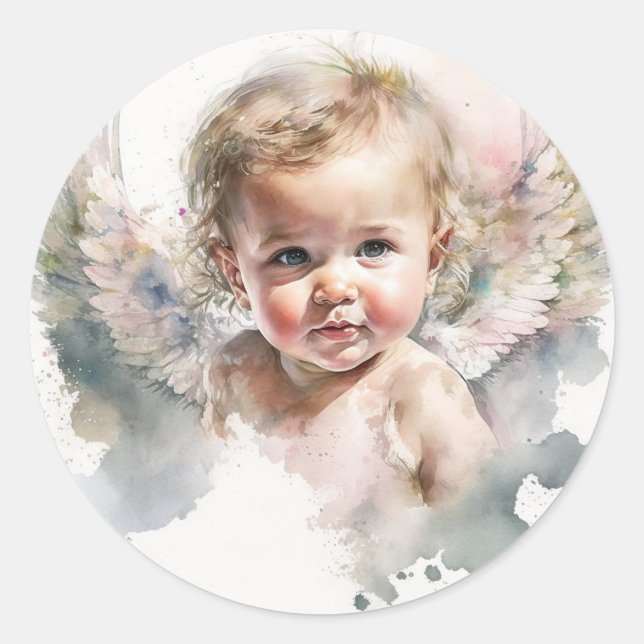 Niedlicher Angel Baby-Taufe Runder Aufkleber (Vorderseite)