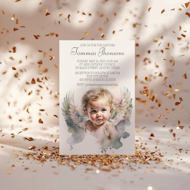 Niedlicher Angel Baby Taufe Wasserfarbe Einladung (Von Creator hochgeladen)