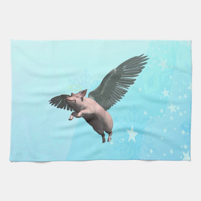 Niedlicher Angel Pig im Himmel Geschirrtuch (Horizontal)