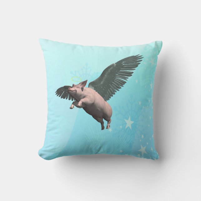 Niedlicher Angel Pig im Himmel Kissen (Vorderseite)