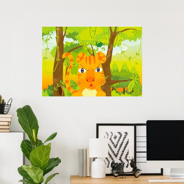 Niedlicher Angry Tiger Cartoon in Dschungel Poster (Von Creator hochgeladen)
