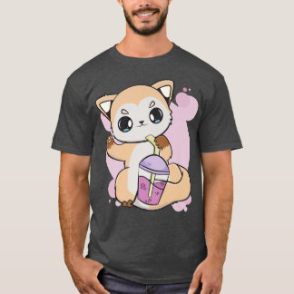 Niedlicher Anime-Fox mit Boba für Tee aus der Blas