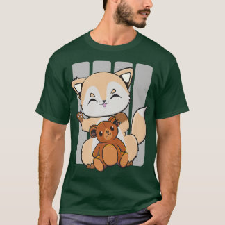 Niedlicher Anime-Fox mit Kawaii-Spielzeug und Tedd T-Shirt