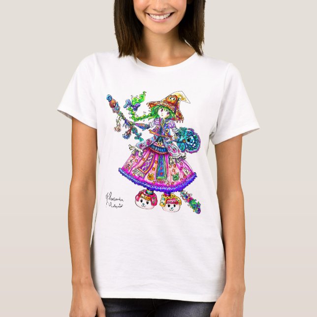 Niedlicher Anime-Hexe Kawaii Halloween magischer T-Shirt (Vorderseite)
