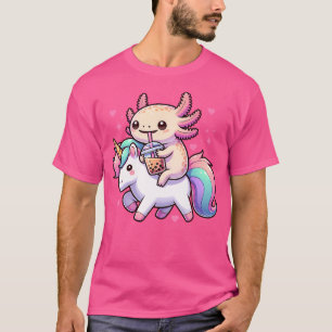 Niedlicher Anime Kawaii Axolotl Reiten im Einhorn T-Shirt