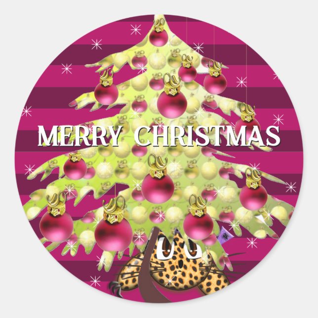 Niedlicher Anime Leopard unter Limonem Weihnachtsb Runder Aufkleber (Vorderseite)