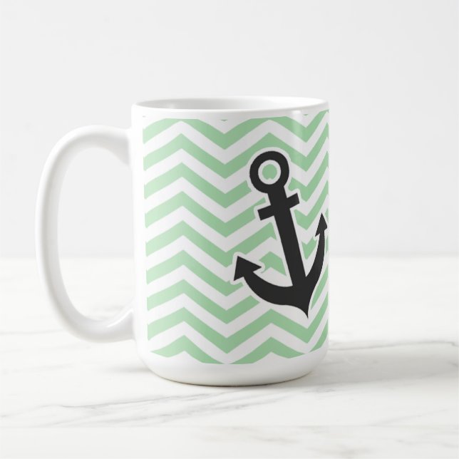 Niedlicher Anker auf dem Retro Celadon Zickzack; Kaffeetasse (Links)