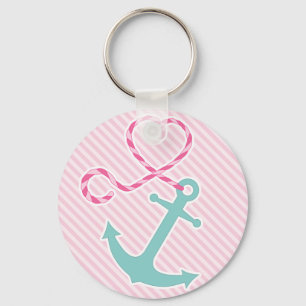 Niedlicher Anker mit Herz-Seil - Rosa und Aqua Schlüsselanhänger