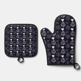Niedlicher Anker Ofenhandschuh & Topflappen-Set