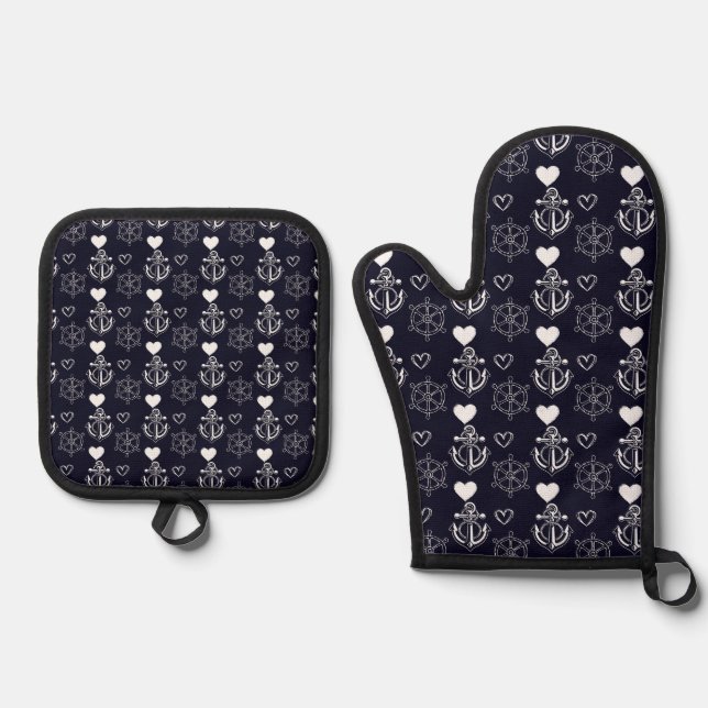 Niedlicher Anker Ofenhandschuh & Topflappen-Set (Vorderseite)