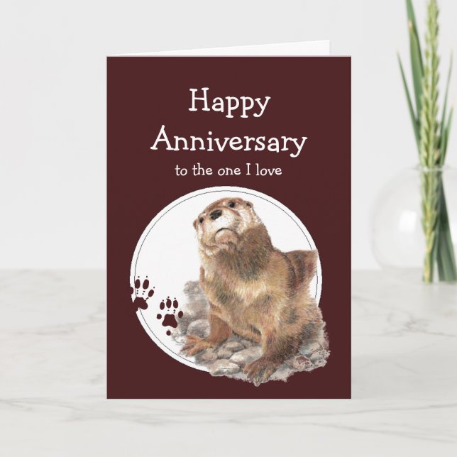 Niedlicher Anniversary Otter I Liebe Benutzerdefin Karte (Vorderseite)