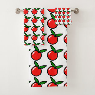 Niedlicher Apple Cherry Red Fruit Spaß Küche Carto Badhandtuch Set