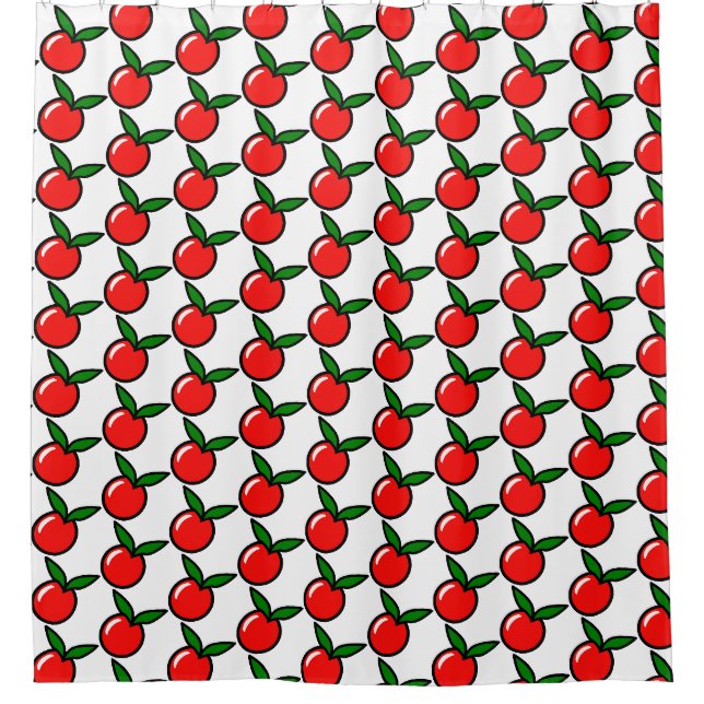 Niedlicher Apple Cherry Red Fruit Spaß Küche Carto Duschvorhang (Vorderseite)
