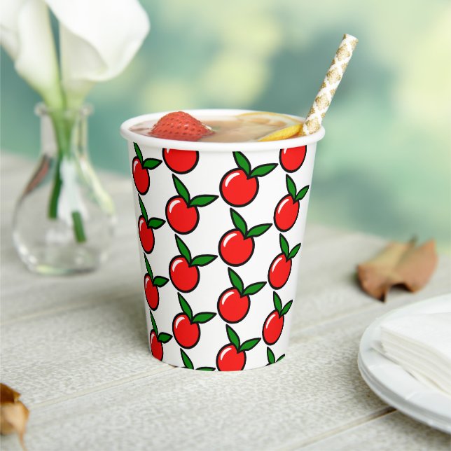 Niedlicher Apple Cherry Red Fruit Spaß Küche Carto Pappbecher (In Situ)