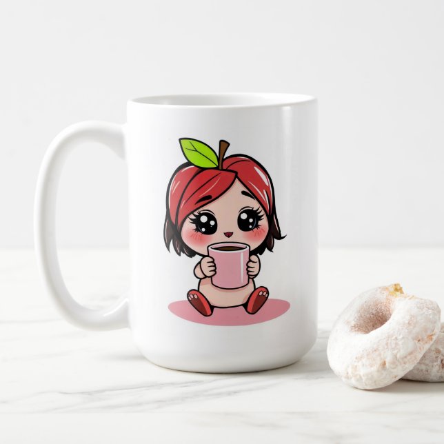 Niedlicher Apple Head Chibi Drink Kaffee Kaffeetasse (Mit Donut)