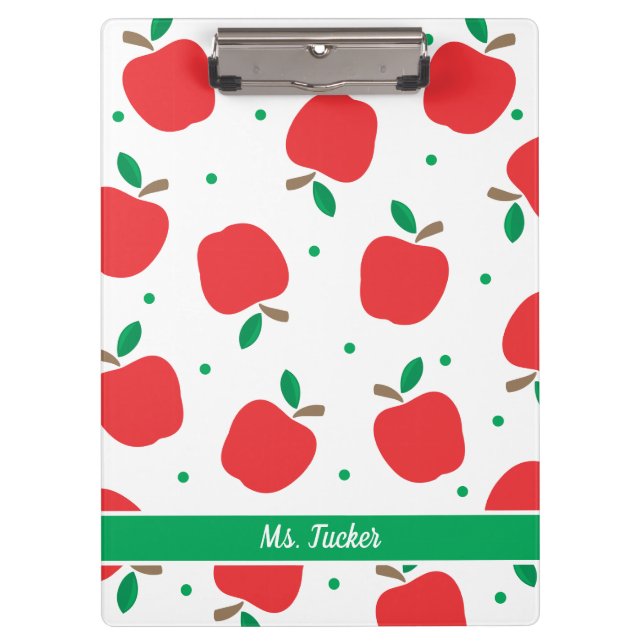 Niedlicher Apple Mustertehrer Name Red Green Klemmbrett (Vorderseite)