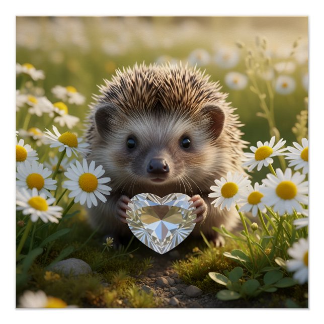 Niedlicher April-Igel mit Diamantherz Poster (Vorderseite)