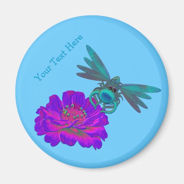 Niedlicher Aqua-Dragonfly auf Blume Magnet (Vorne)